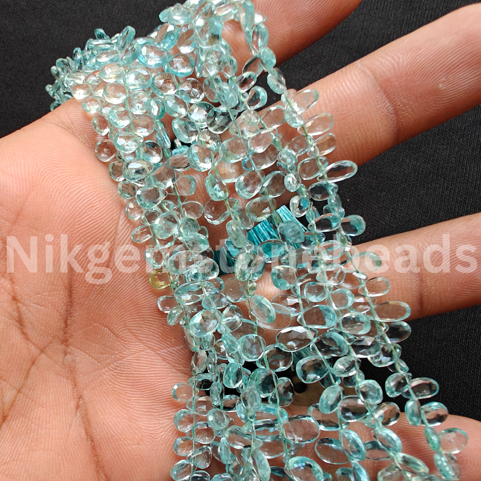 Natural Swiss Blue Topaz Beads, Briolette Faceted Pear Cut Stone, 5.25-6.25 MM.