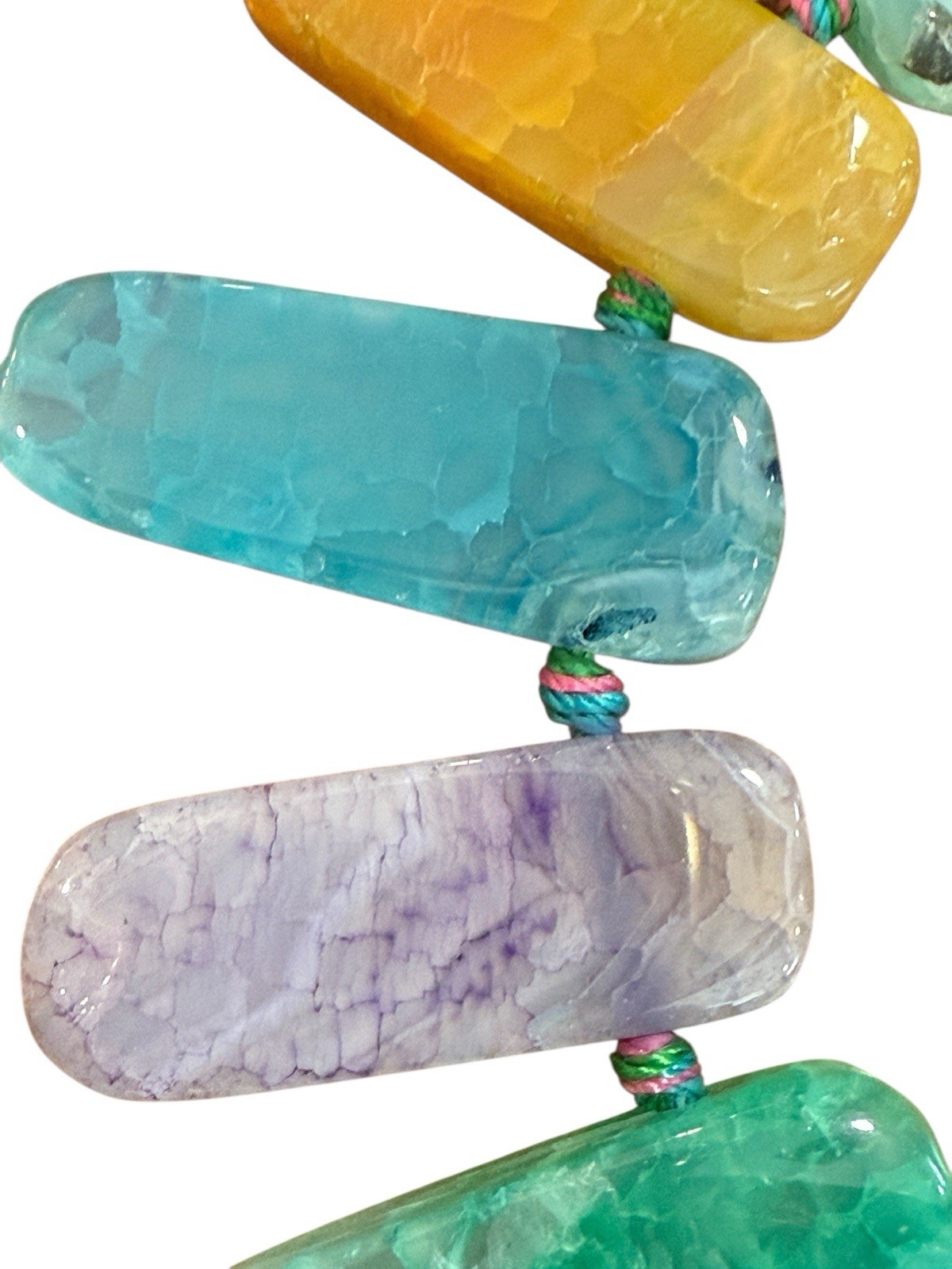 LUC CN 925 Sterling Agate Stone Necklace 19.5” Bright Multicolor Colorful Pop