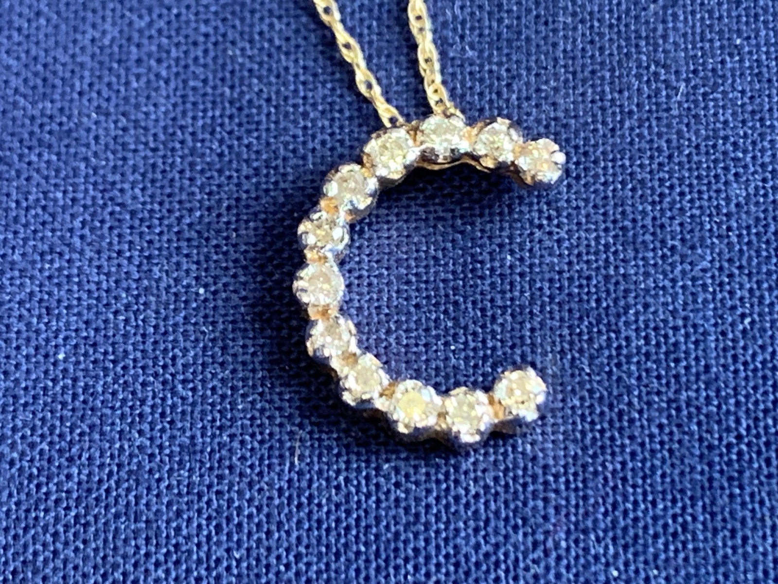 14K Yellow Gold Diamond “C” Necklace 1.95g Fine Jewelry 18″ Rope Chain *READ*