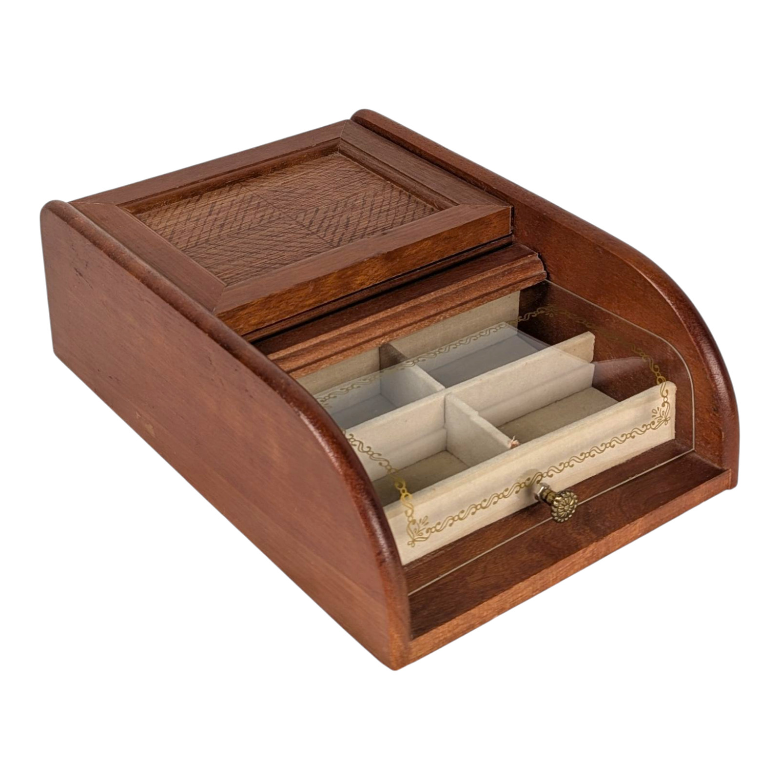 MCM Mid-Century Modern Vanity Table Top Jewelry Box – Wood With Acrylic Top