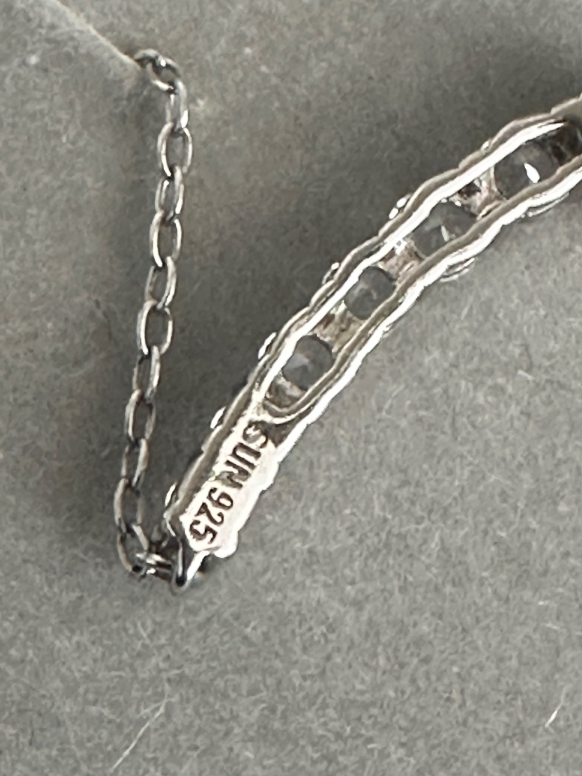Sterling Silver CZ Curved Bar Necklace Graduated Arc Pendant 17” 925 Chain