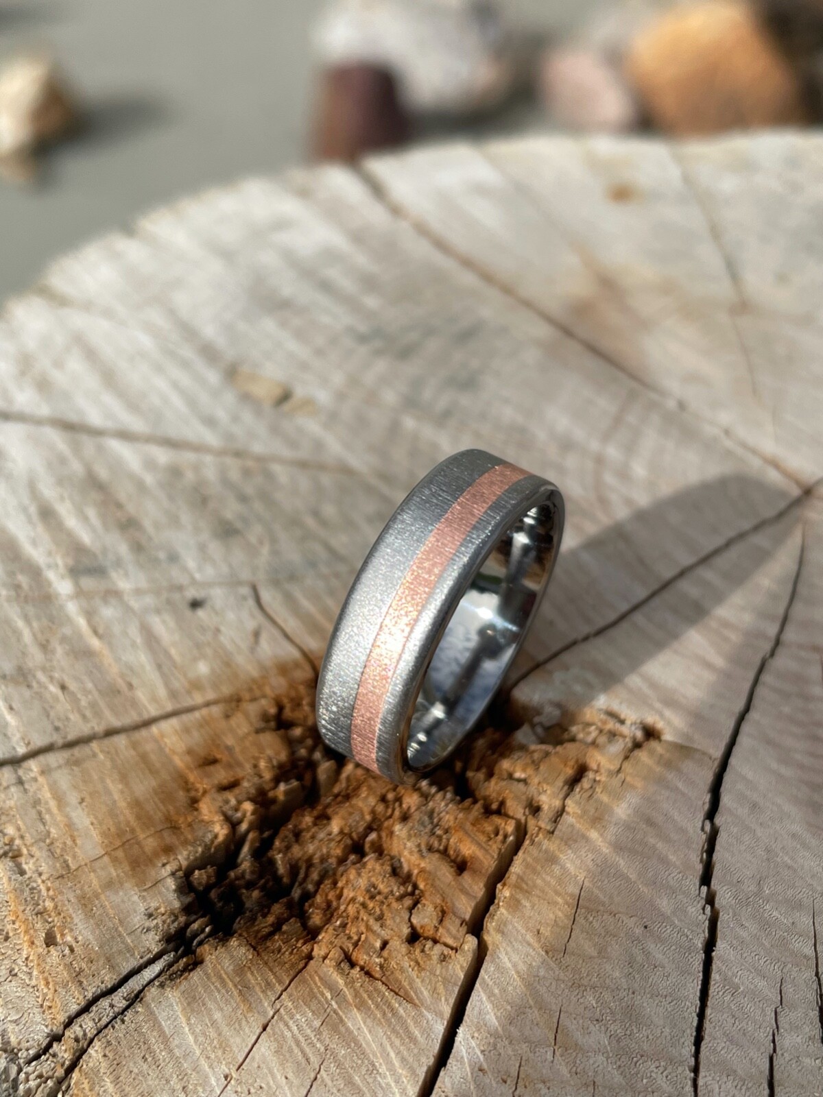 6mm Wide, Copper and Titanium Unique Ring Style, Frosted Finish