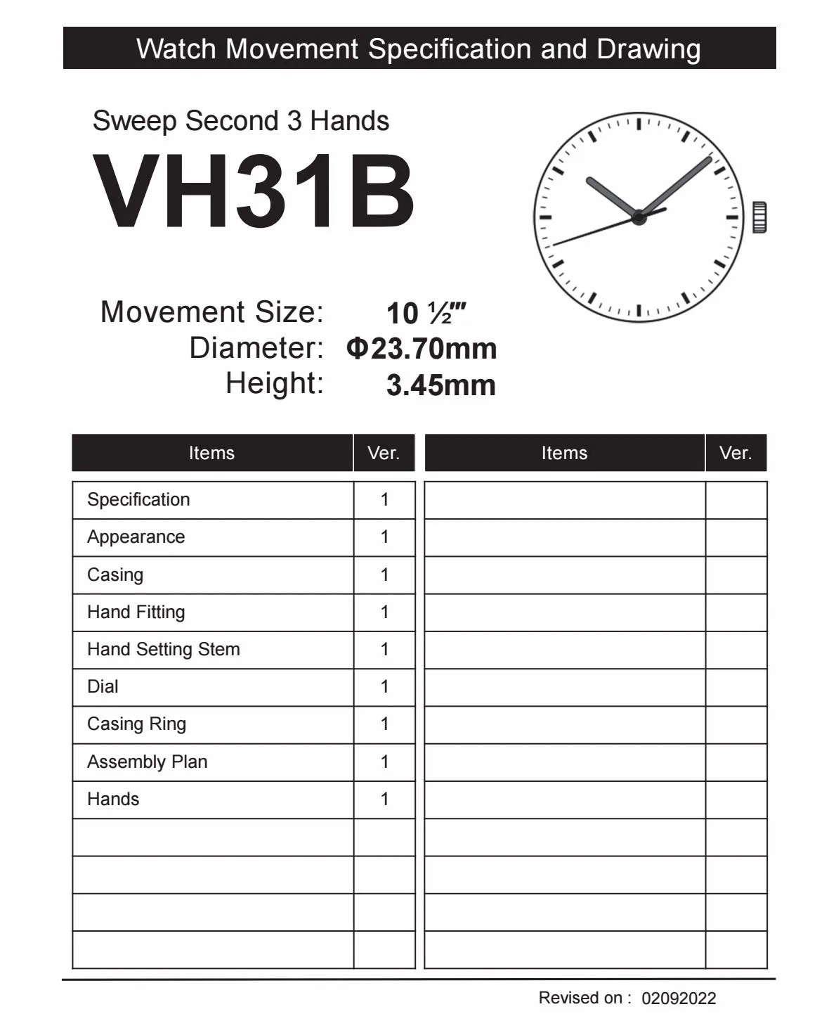 Genuine TMI VH31 Sweep Second Quartz Watch Movement 10.5 Ligne Japan VH31B