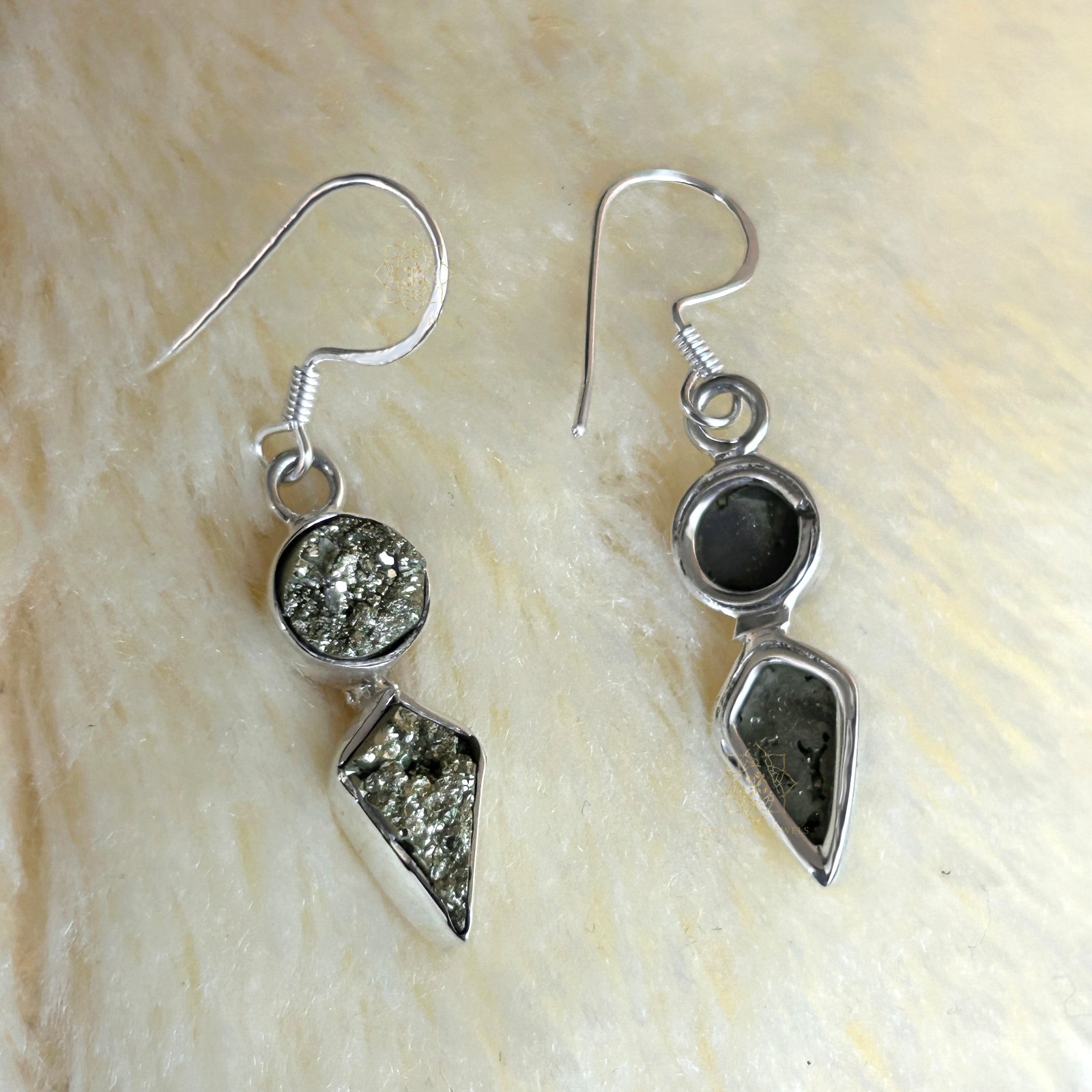 Natural Pyrite Earrings 925 Streling Silver Kite And Round Dangle Earrings