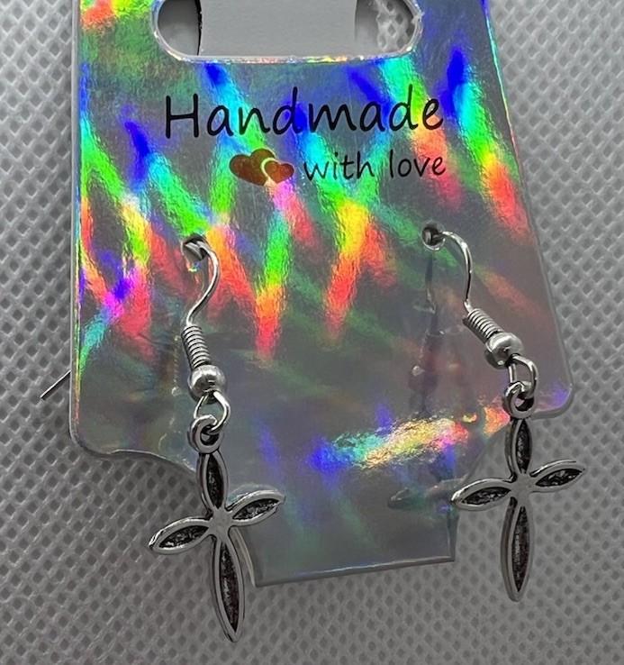 Handcrafted Silver-Tone Dangle Hook Earrings, Enamel Metal No Stone
