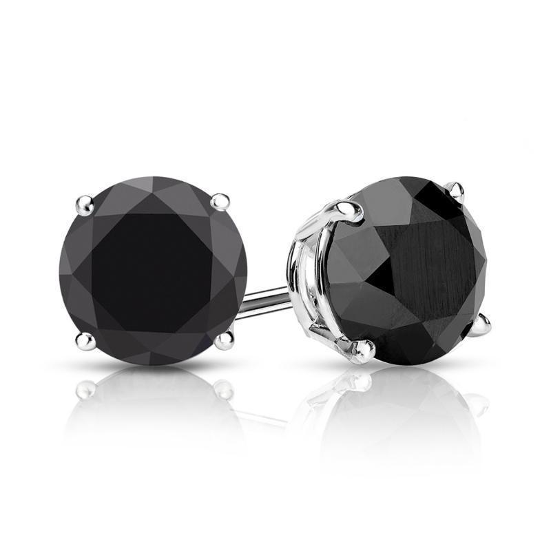 Solid Silver 14K Gold Plated Women Men Stud Earrings Black Simulated Diamond