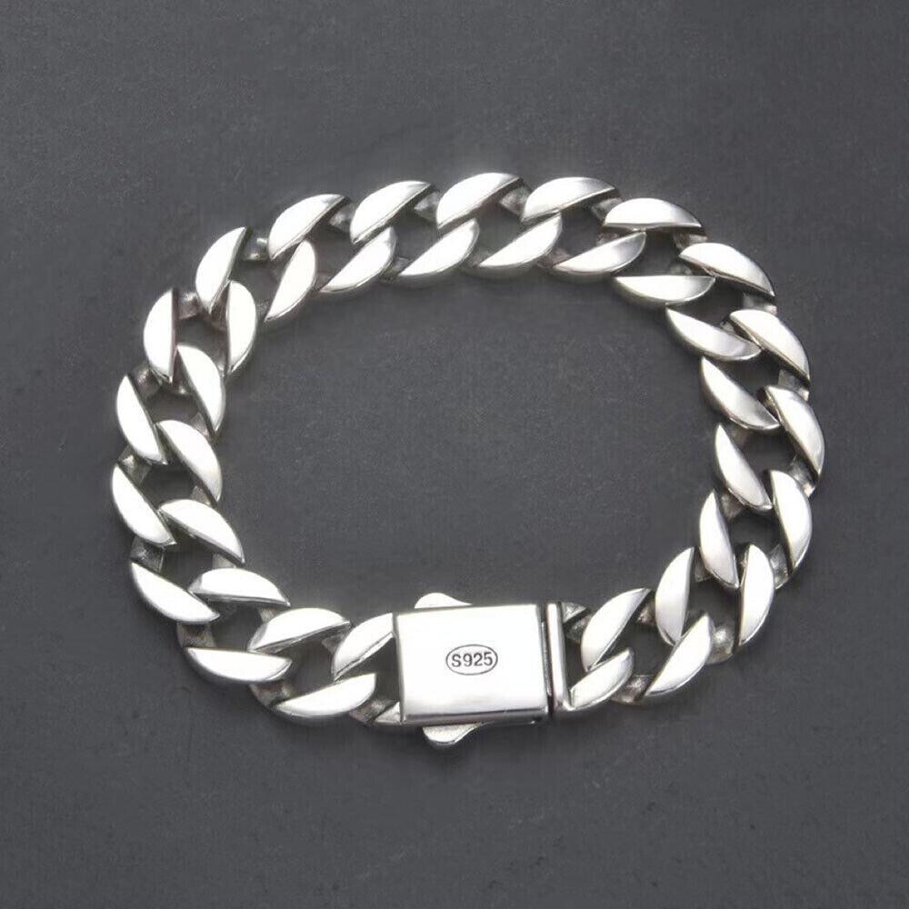 Pure S925 Sterling Silver Chain 13mm Cuban Curb Link Bracelet 7.1-8.7inch