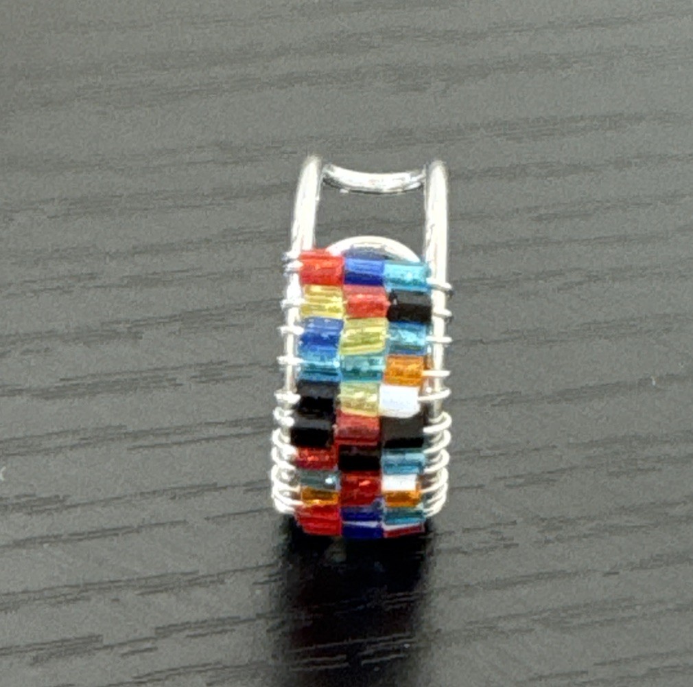 Multicolor Glass Beaded Adjustable Ring Boho Artisan Style Size 7-9 VTG 1990’s