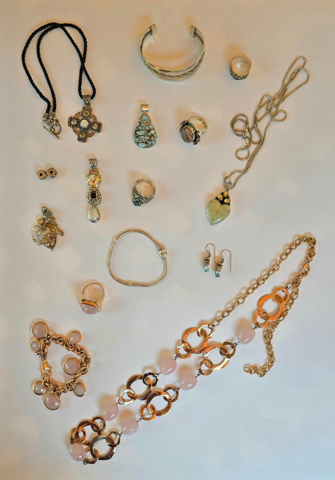 Lot of 15 Sterling Silver, Gemstone and Bronze Milor Rose Quartz