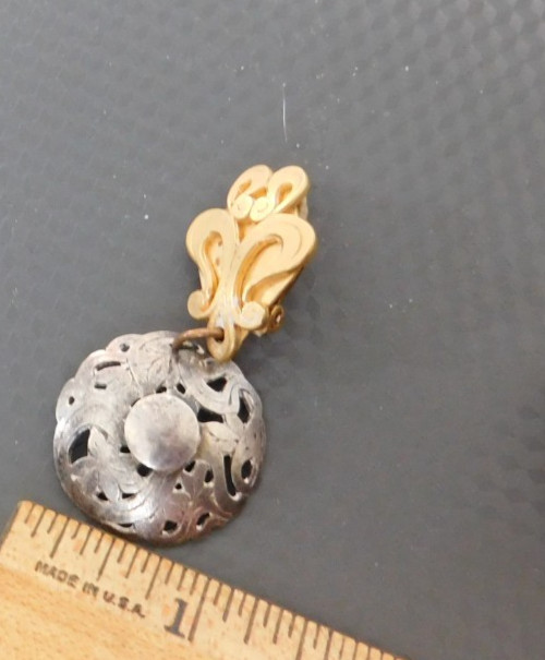 VTG Marjorie Baer MB SF Mixed Metal Etched Earrings Dangle Boho Clip On