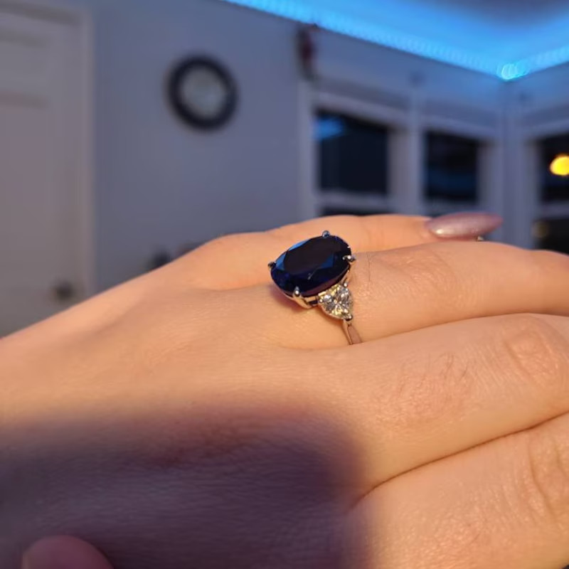 5.80 Ct Oval Cut Natural Sapphire Diamond Engagement Ring 14K White Gold Size 8