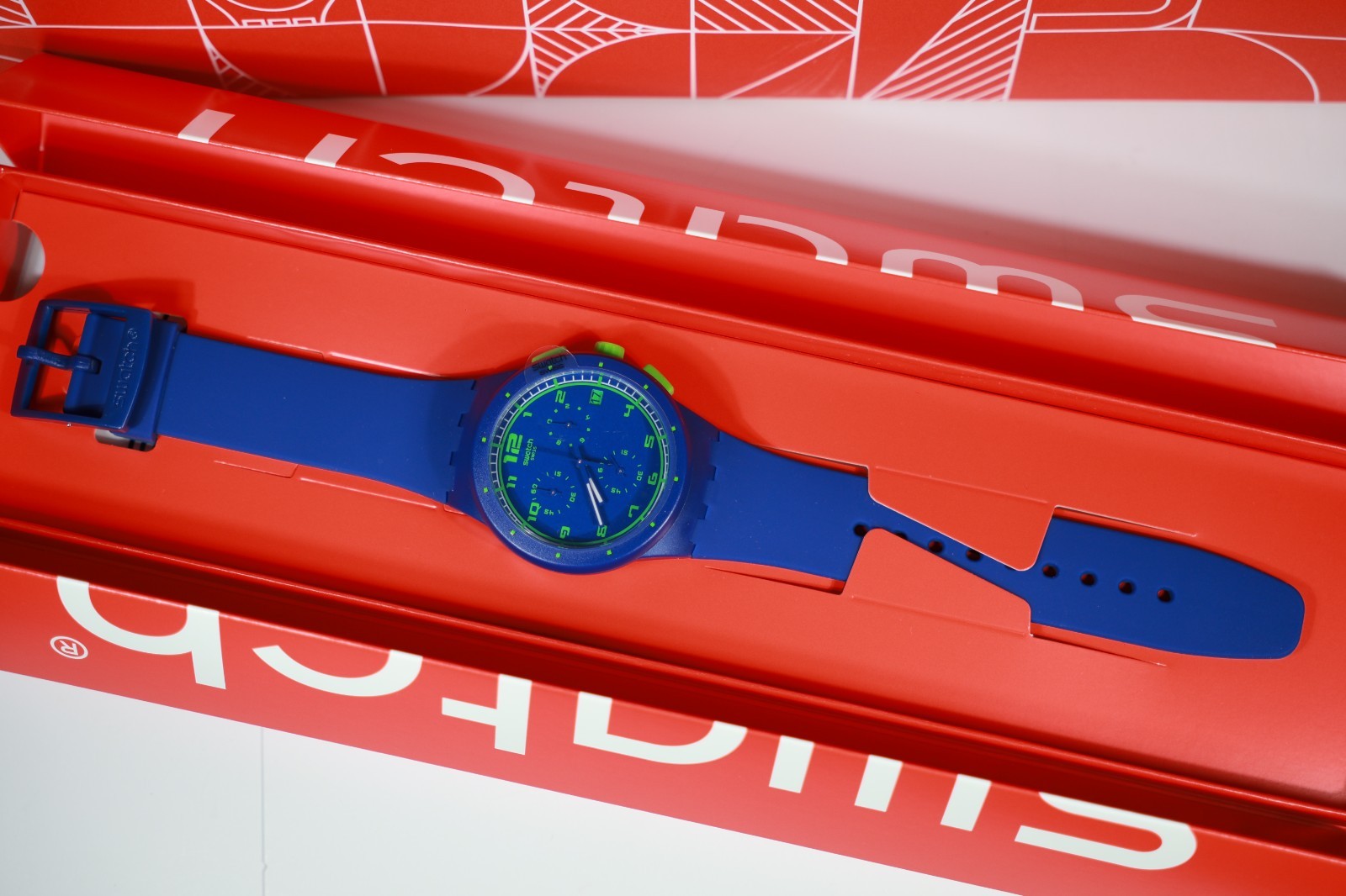 New Rare Limited Swiss Swatch ChronoGraph Watch 42MM SUSN400 Blue C Green