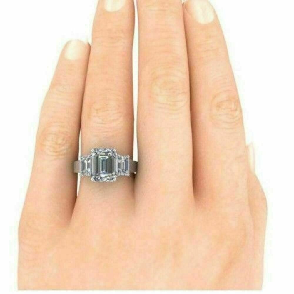 13 Ct Certified Emerald Shape Natural White Diamond Ring VVS1 White Gold Finish
