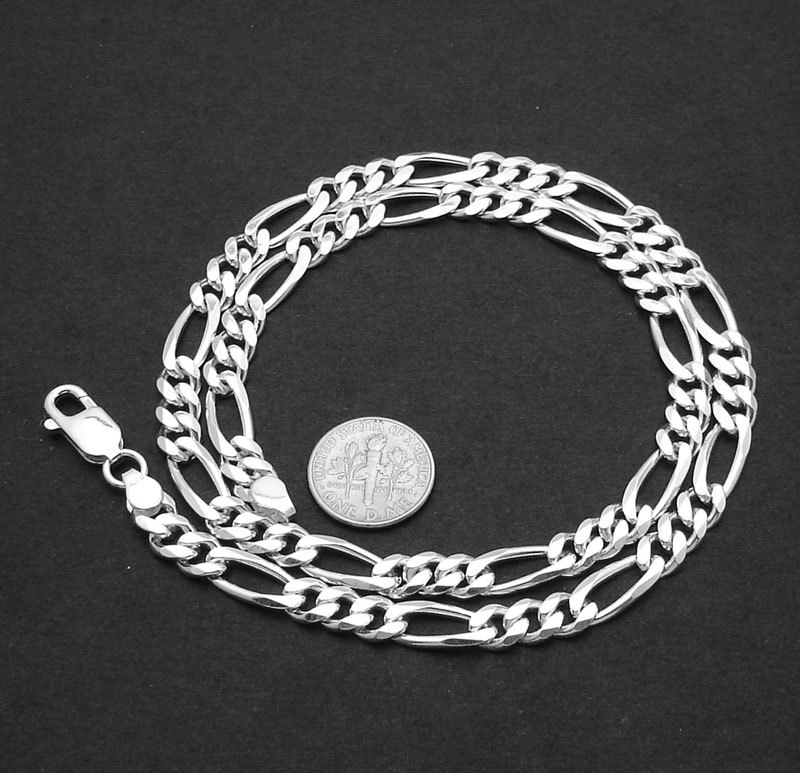 7mm 5/16″ Bold Solid Figaro Link Chain Necklace Real 925 Sterling Silver