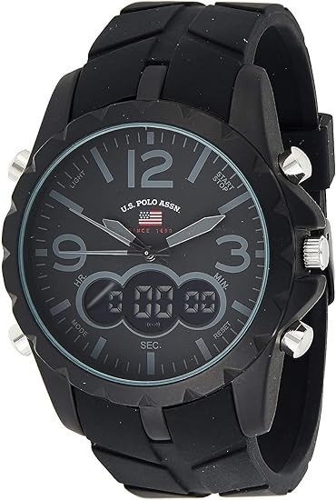 U.S. Polo Assn. Men’S Multifunction Watch Black Silicone Strap Analog Digital Di