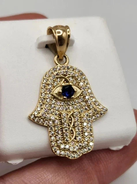 2.00Ct Round Cut Moissanite Hamsa Evil Eye Men’s Pendant 14K Yellow Gold Plated