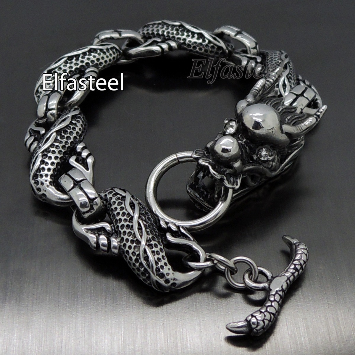 MENS 8.5″ / 21cm DRAGON Link Stainless Steel Chain Bracelet