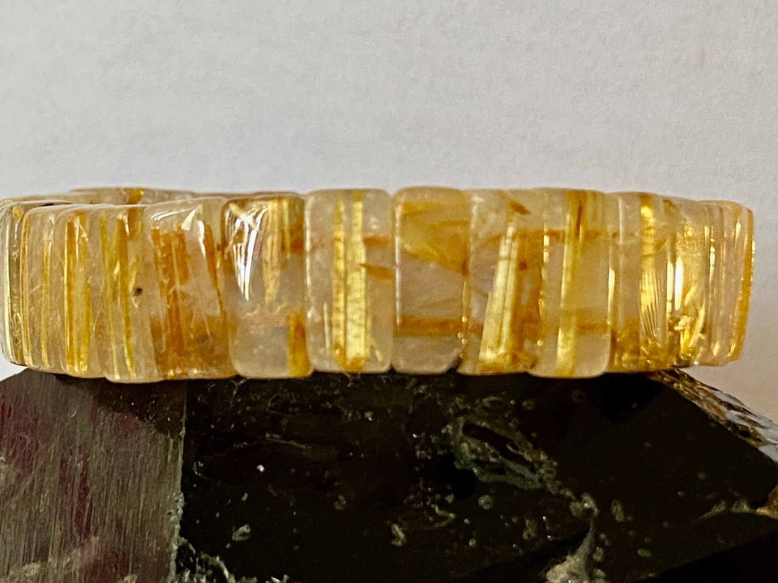 8.2″ Golden Rutilated Quartz Titanium Dioxide Inclusions Bracelet – I1414
