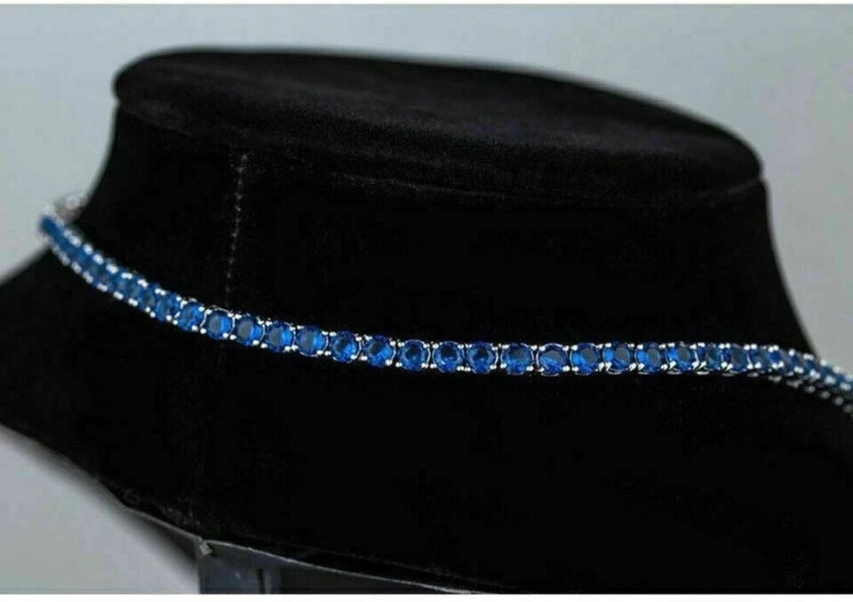 20TCW Round Cut Lab Created Blue Sapphire Tennis Necklace 14k White Gold Plated