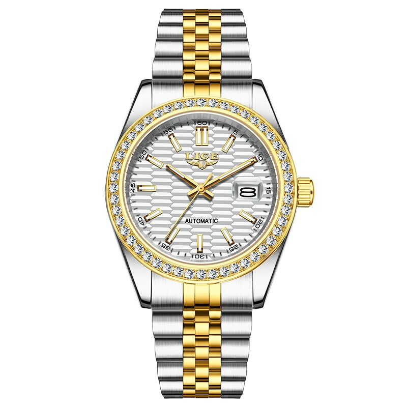 LIGE Men Watch Automatic Mechanical Date Waterproof Stainless Steel Wristwatch