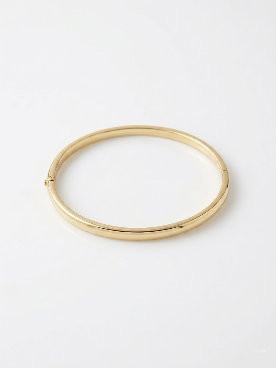 14K Gold Plated Hinged Thin Bangle Bracelet Water Resistant Rhodium Finish