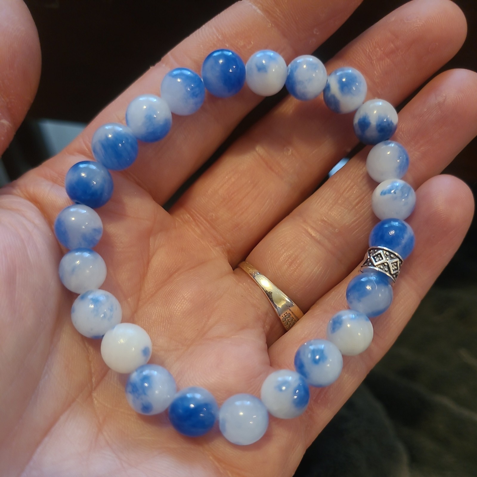 Natural Persian Chalcedony Gemstone Bracelet with Silver Spacer| 8mm Beads
