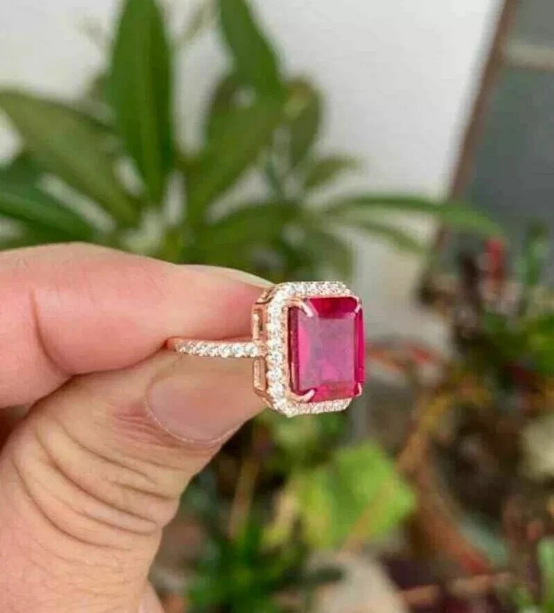 2.05 Ct Ruby Halo Engagement Women’s Ring 14k Solid Yellow Gold