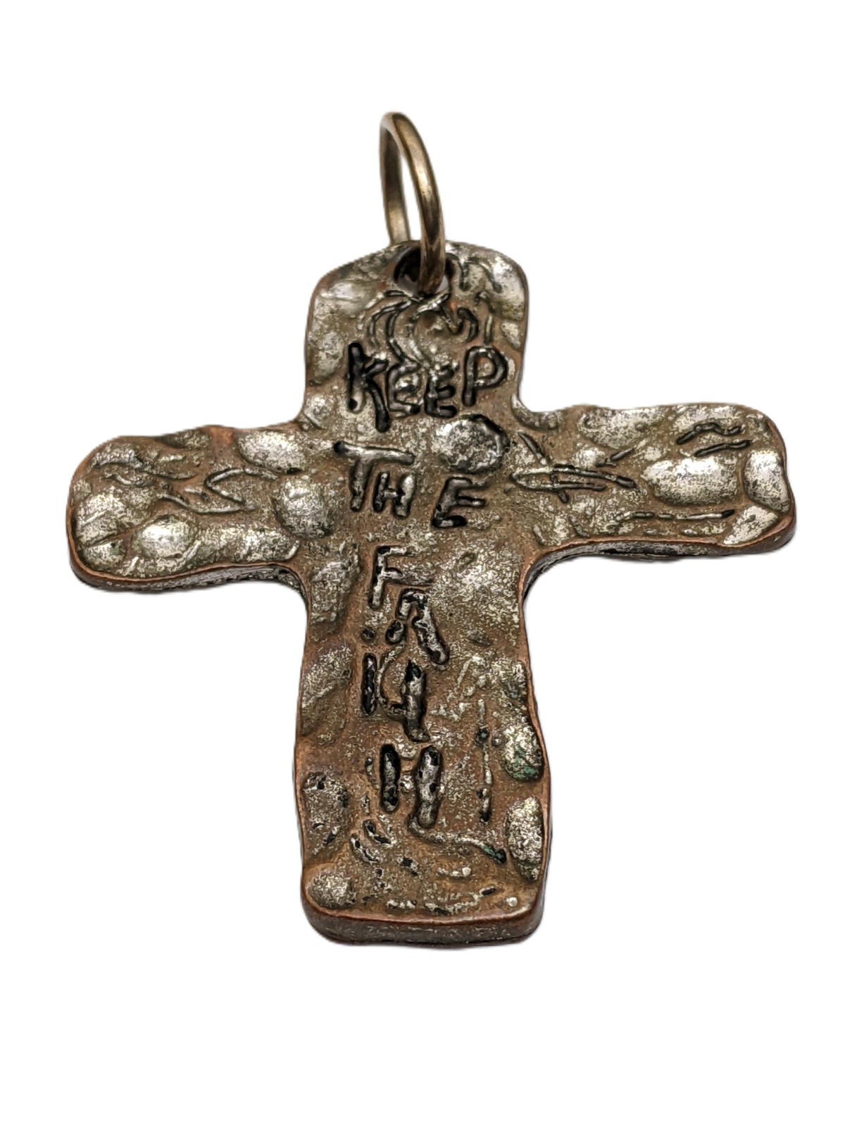 Bronze Cross Pendant “Keep The Faith” For Necklace Chain: 1.75” x 1.75”