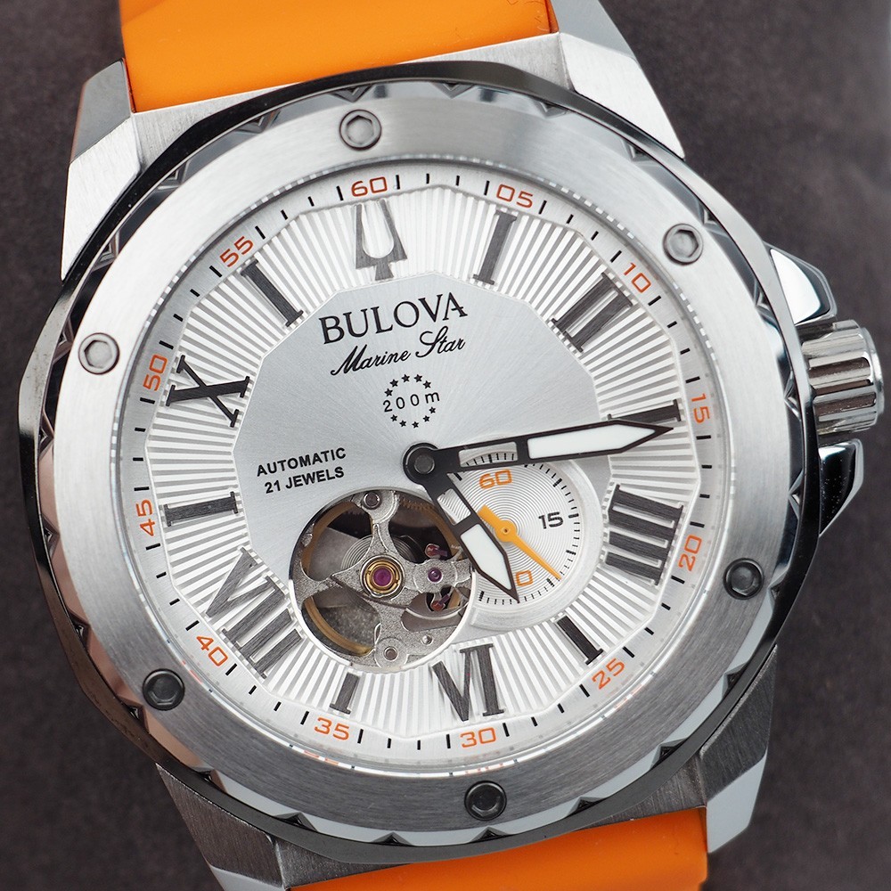 Bulova 98A226 Marine Star Orange Silicone Strap Men’s Automatic Watch 44 mm