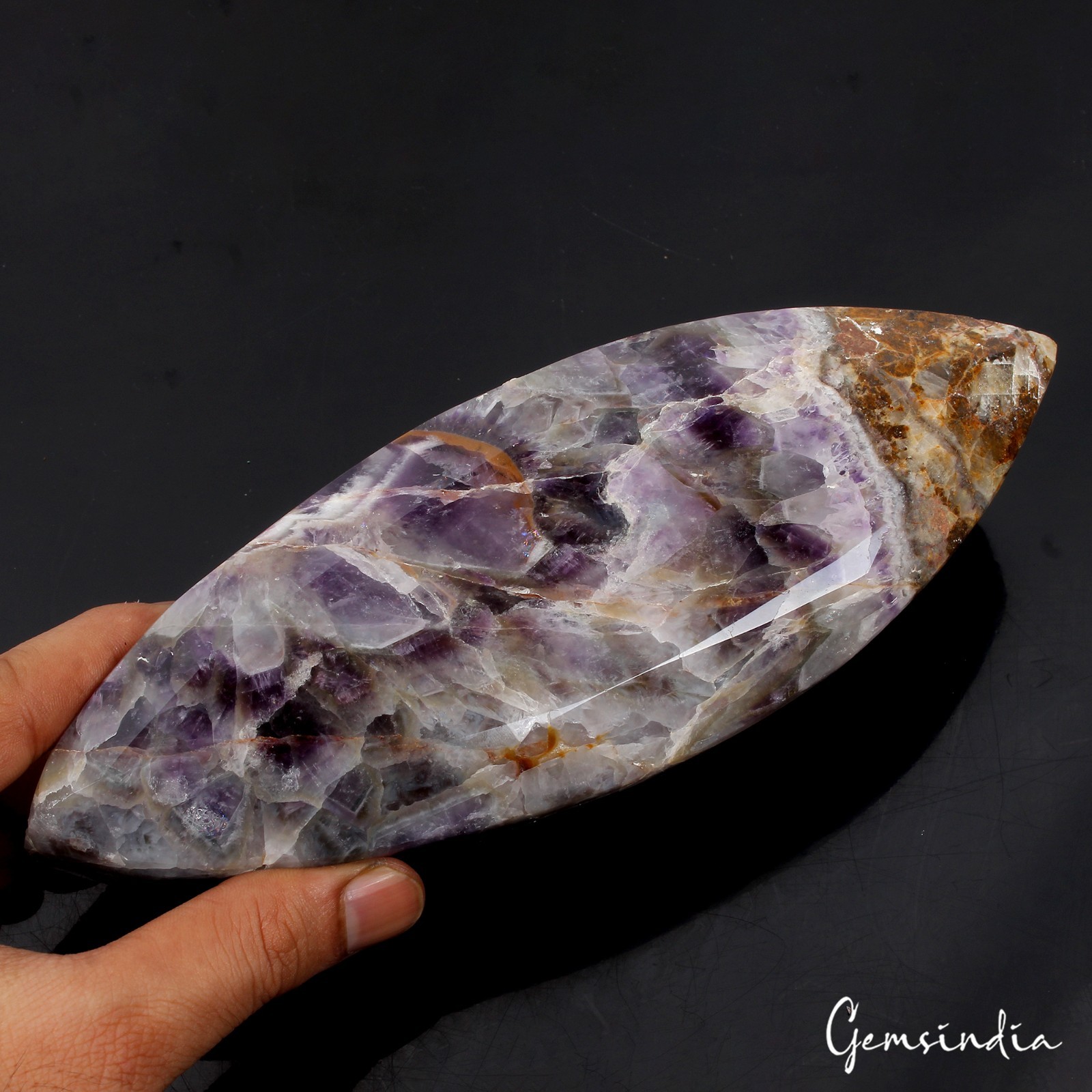 Natural Chevron Amethyst Loose Gemstone 1.1kg Huge Marquise Cut Untreated