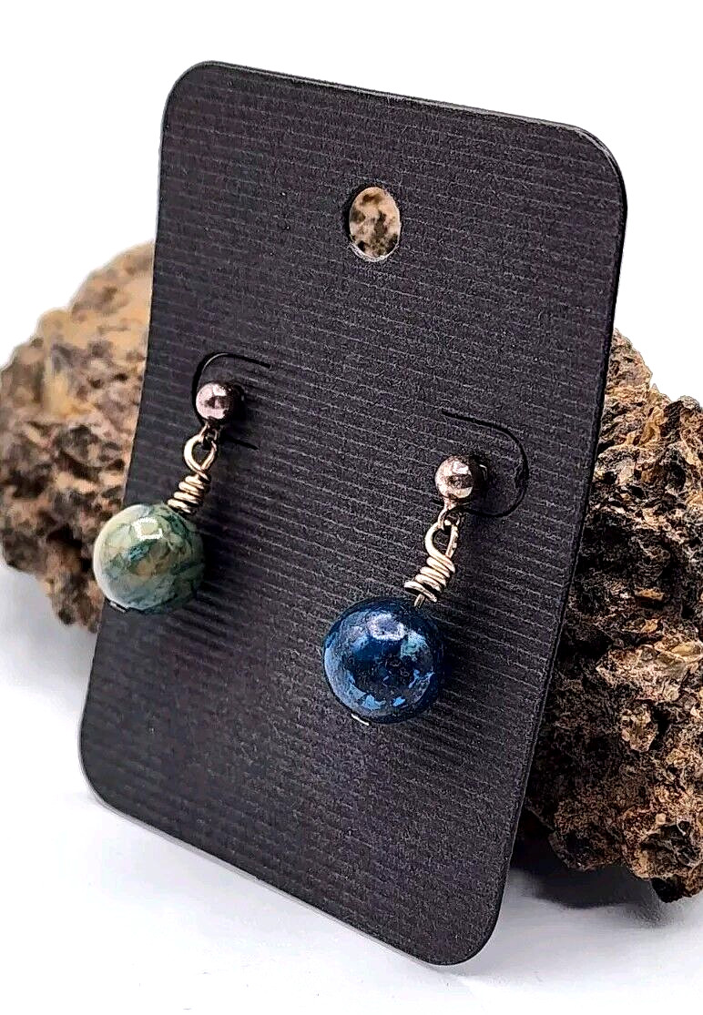 Blue Dyed Jasper Drop Earrings Stone Artisan Crafted Boho Beach Western Handmade
