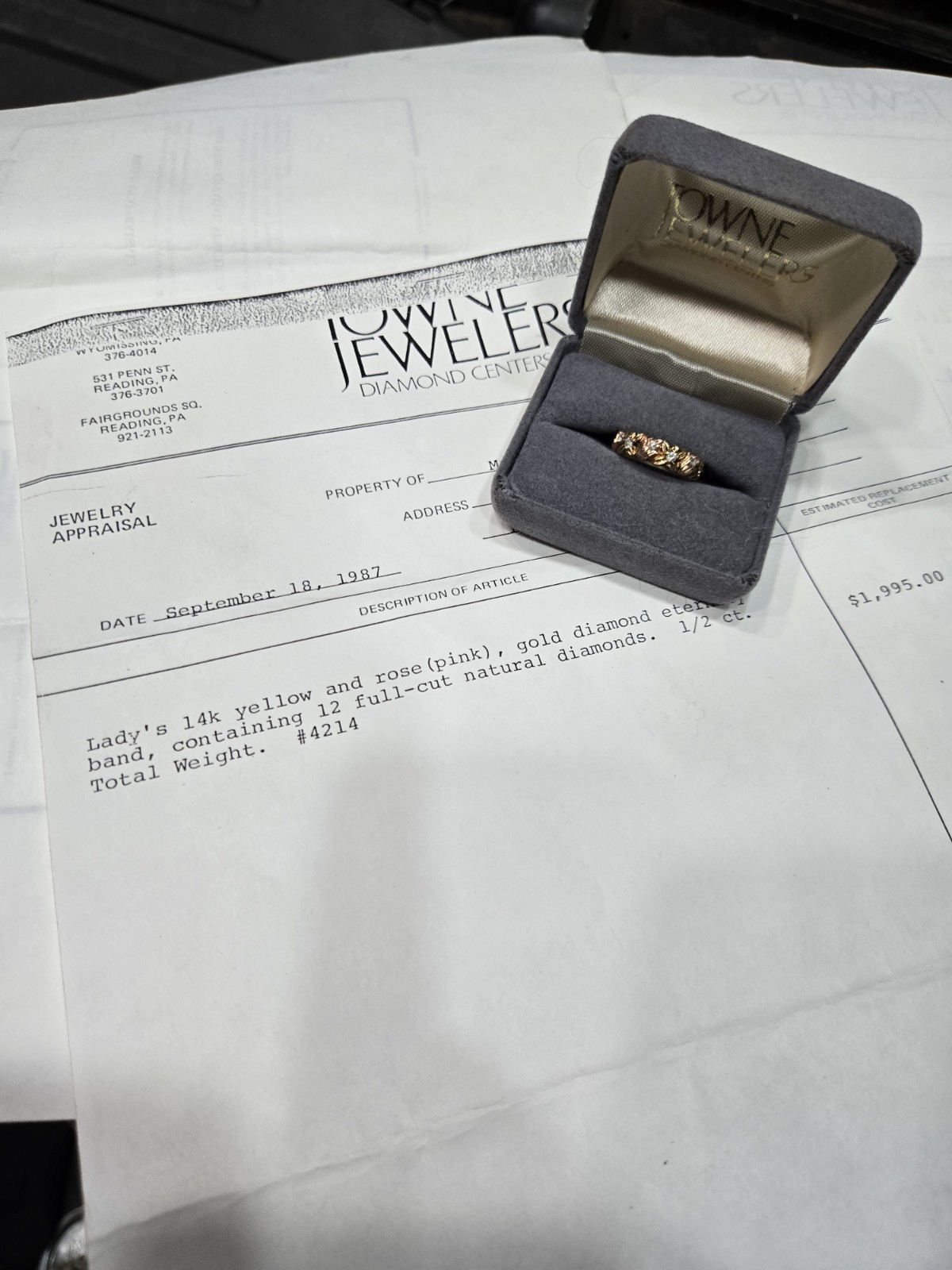 Rare Vintage ArtCarved 14K Yellow & Rose Gold Floral Diamond Eternity Ring- Sz 7
