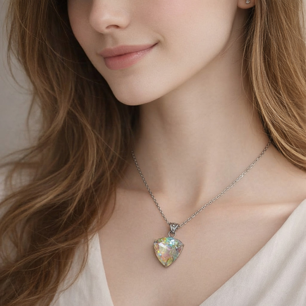 Handmade Trillion Mystic Topaz Pendant Necklace | 50-60 Ct Rainbow Crystal