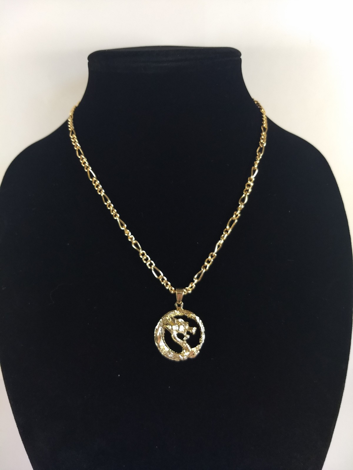 Dragon Pendant Necklace Lot 4 Gold Tone Pendants Chains Modern Rectangle Round