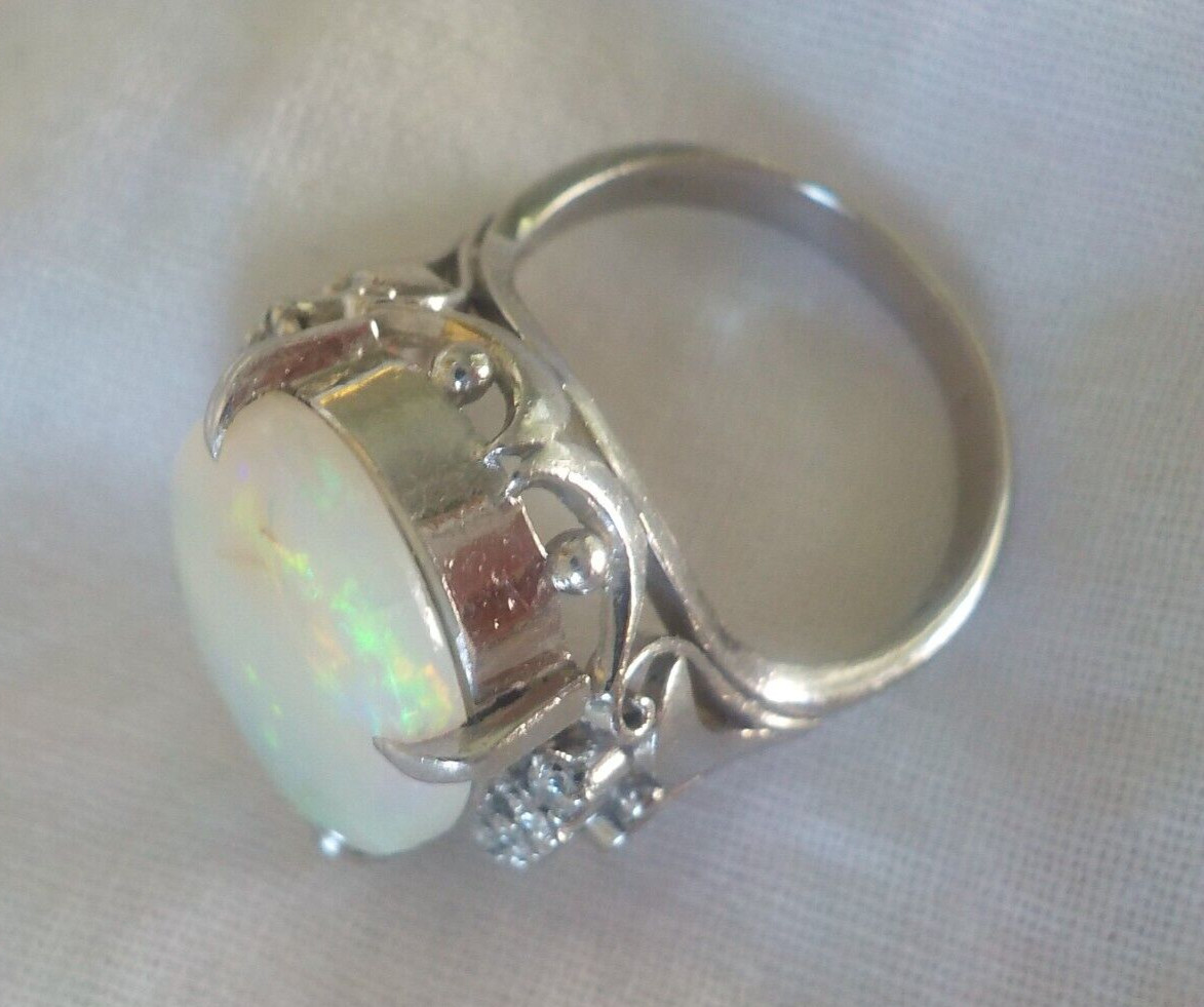 Vibrant Platinum Solitaire Fiery Opal Diamond Ring – 9.71 gms, Sz 5.75, 5.46 ctw