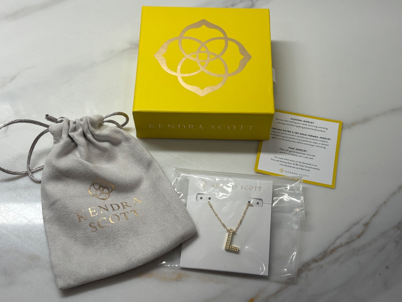 Kendra Scott Gold Plated Cable Chain Necklace Letter L, Original Packaging