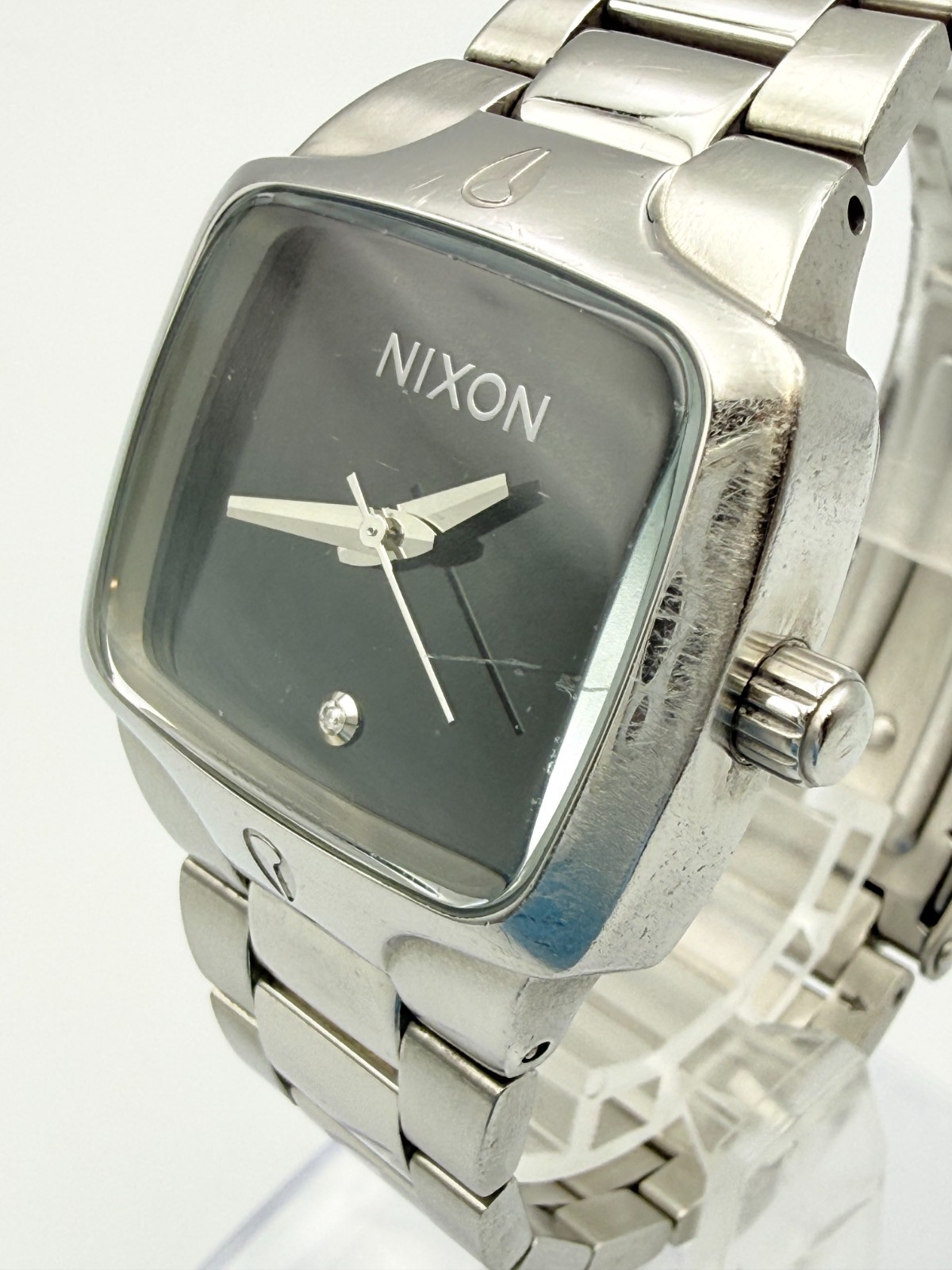 NIXON The SMALL PLAYER Qz Silver Black Dial Watch Wrist 16cm (6.3 in) – Rank C