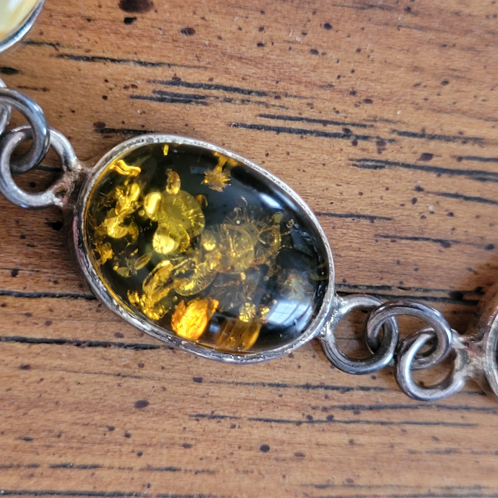 Three color Amber Baltic Amber, green, egg yolk 925 Bracelet