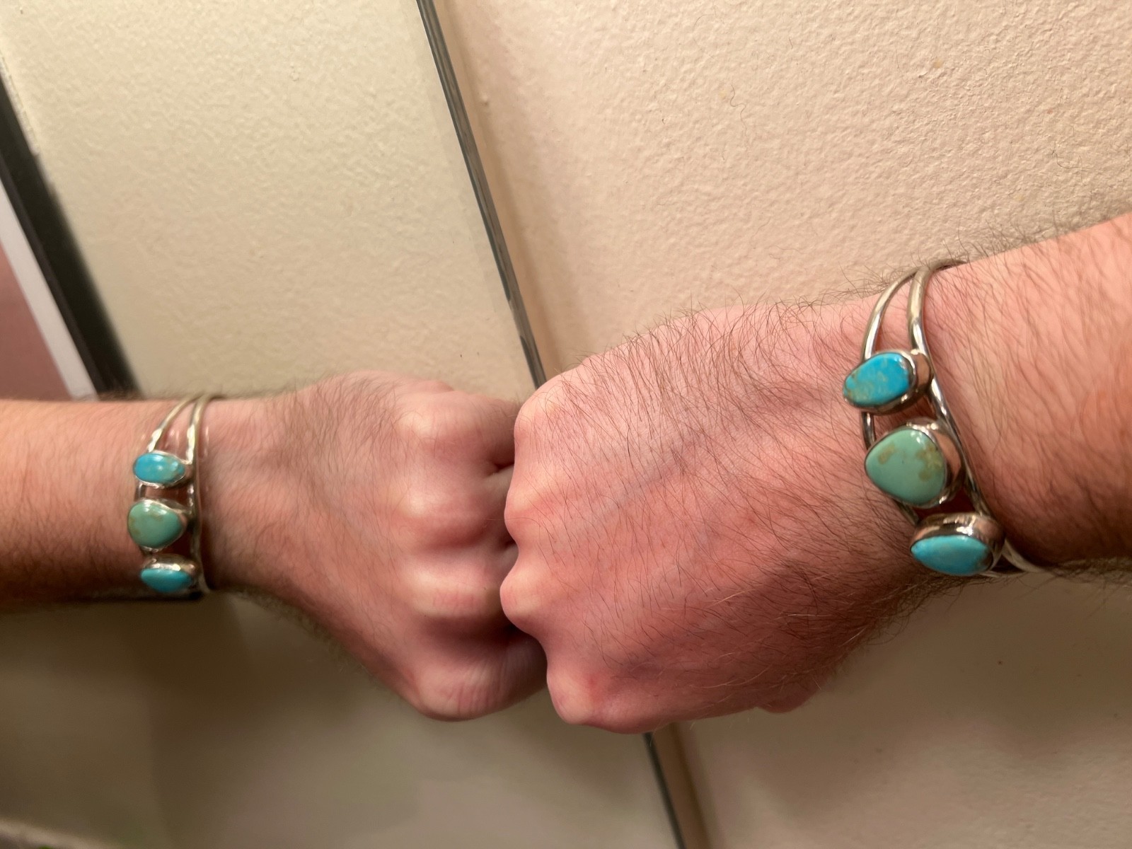 Real 3 Stone Turquoise, SW Alpaca Turquoise Cuff Adult- Medium Bracelet