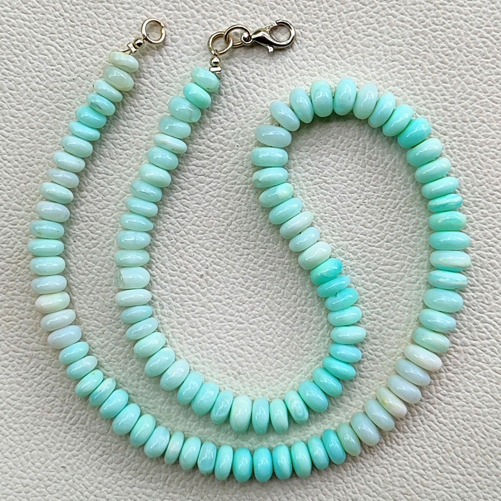 Peruvian Natural Blue Opal Smooth Rondelle Bead Gemstone Necklace 7-8mm 16.5″