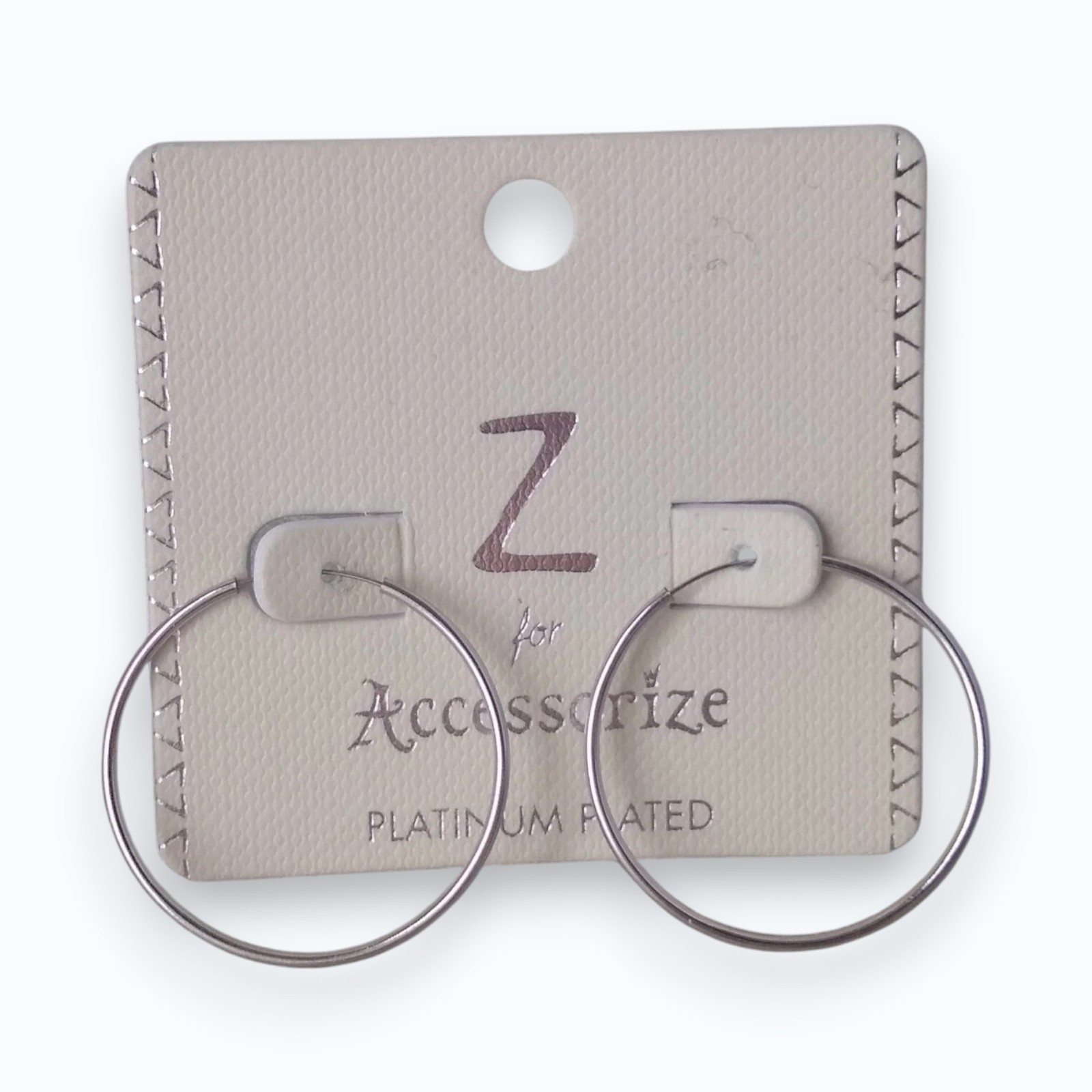 Z for Accessorize Platinum Plated Hoop Earrings 2.5cm Everyday Classic Gift New