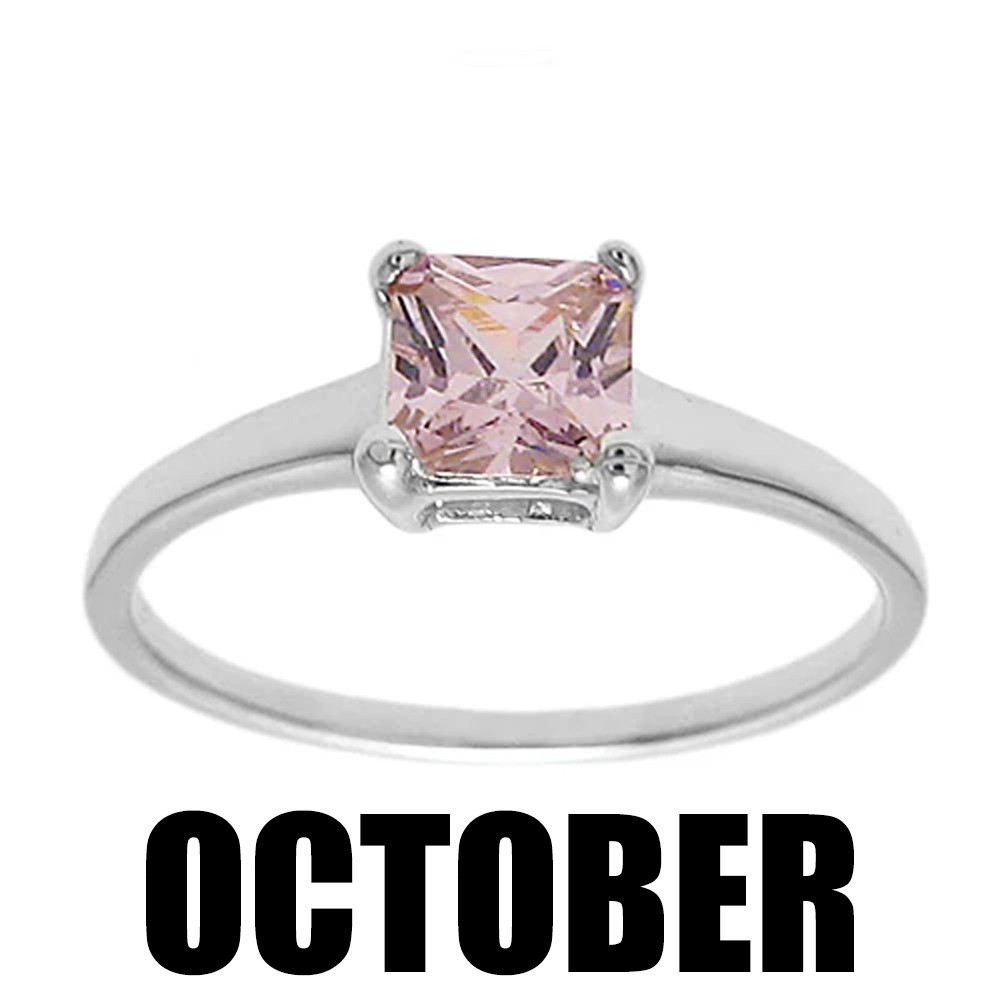 925 Sterling Silver Child’s Baby Princess Cut CZ Birthstone Ring Choose Month