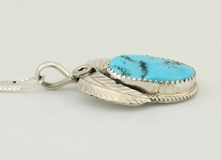 Navajo Necklace 925 Silver Sleeping Beauty Turquoise Signed Justin Morris C.90’s