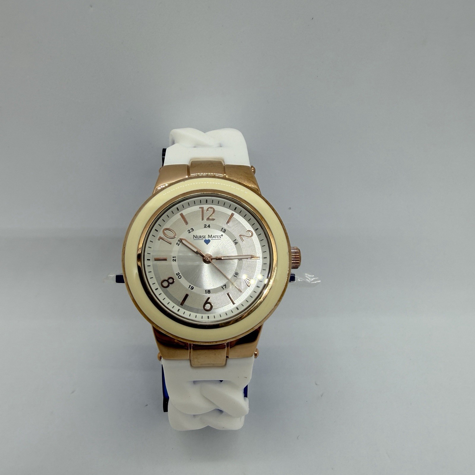 Nurse Mates women’s nurse watch water-resistant silicone strap -White/ Rose Gold