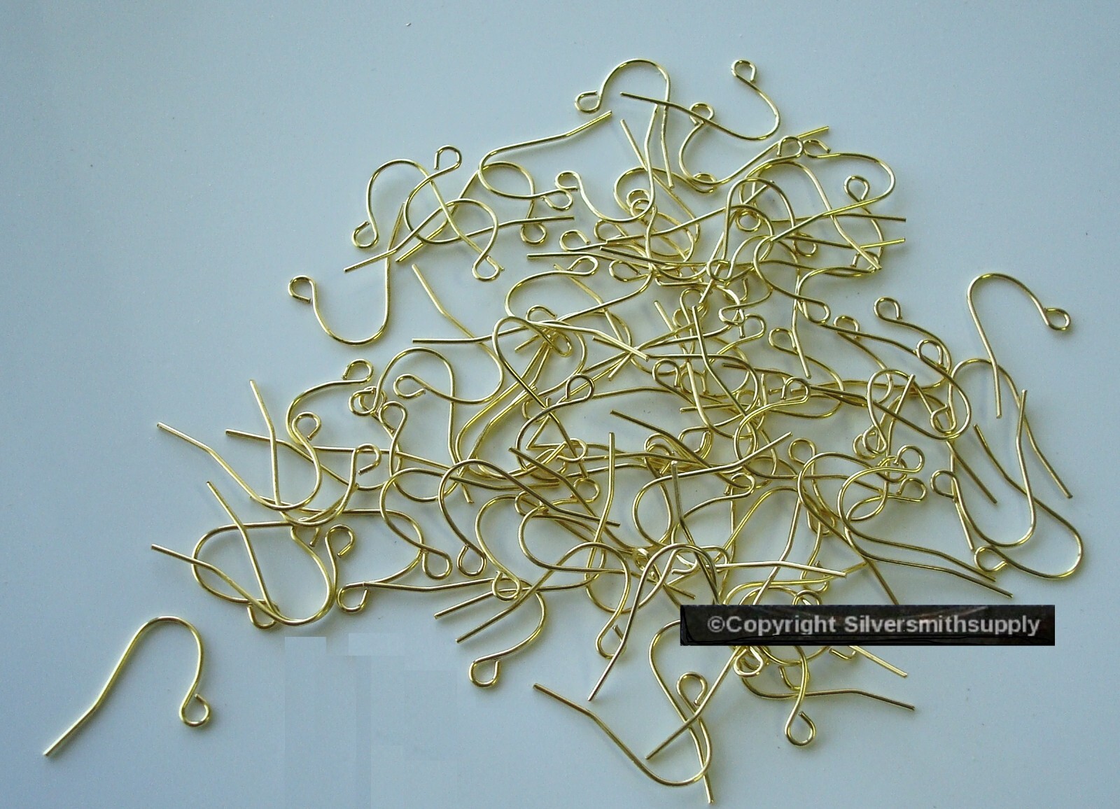 100 Gold plated plain fish hook earring wires open bottom loop FPH010B