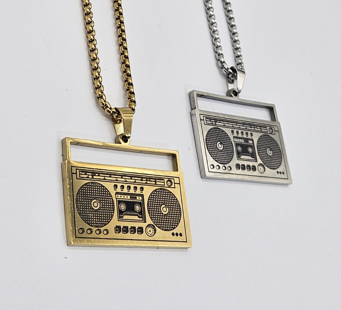 Retro Boombox Pendant Necklace – Music Theme Fashion Jewelry – Unisex Chain