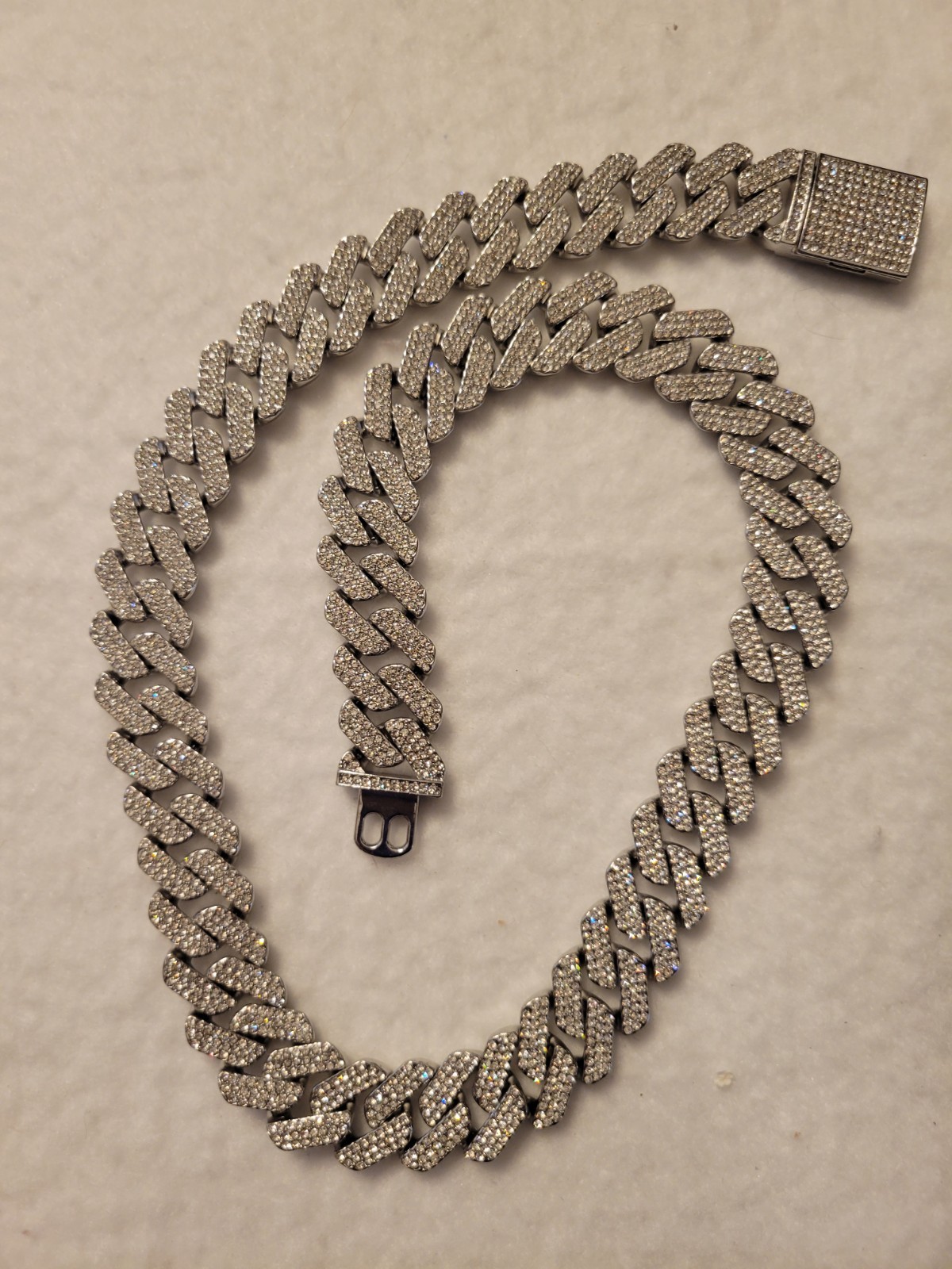 Cuban Link Chain Necklace Iced MOISSANITE Out 925 Silver Plated, 24 Inch , 20mm