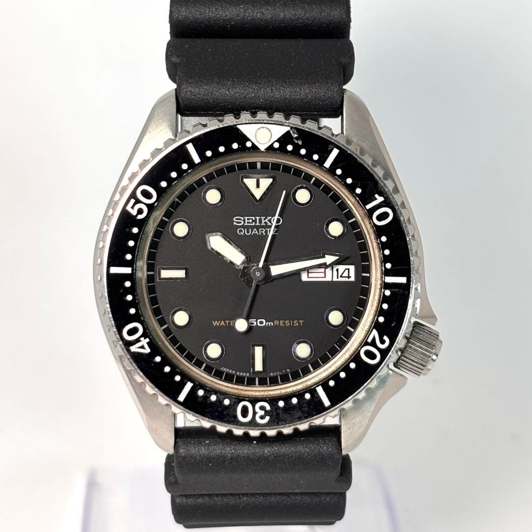 SEIKO 6458-6000 Diver 150m Quartz Watch Black 1983 New Battery Strap