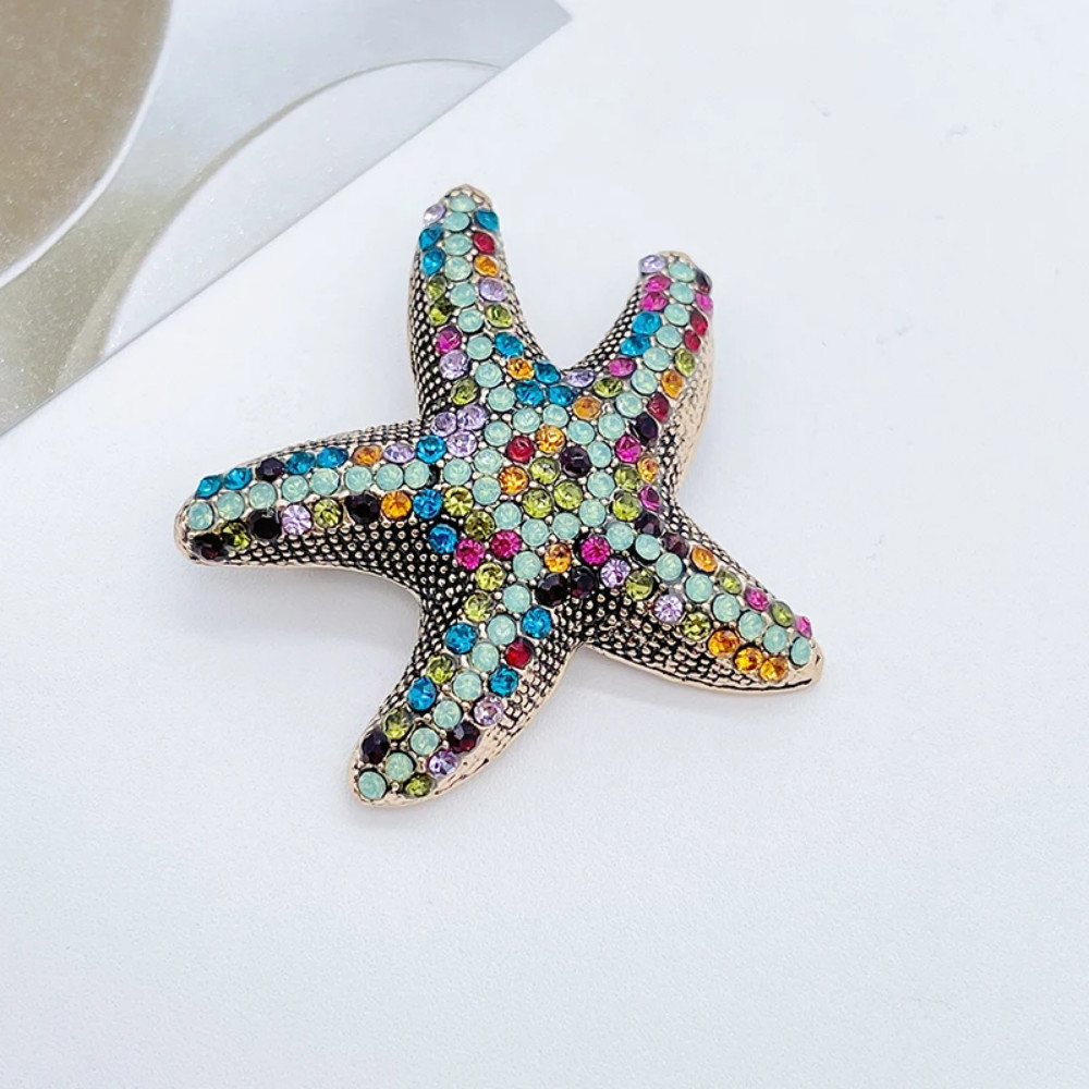 Colorful Starfish Rhinestone Brooch –Ocean Beach Winter Pin Coastal Jewelry Gift