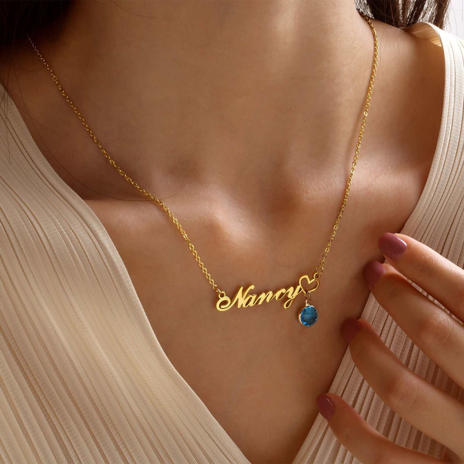 Vnox Personalized Name Necklace Custom Birthstone Pendant Stainless Steel Chain